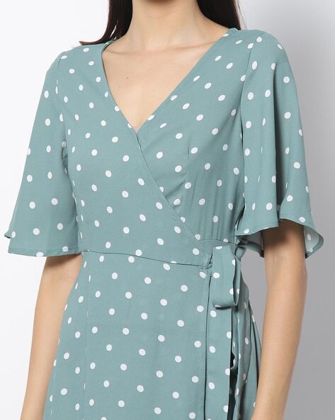 v neck polka dot dress