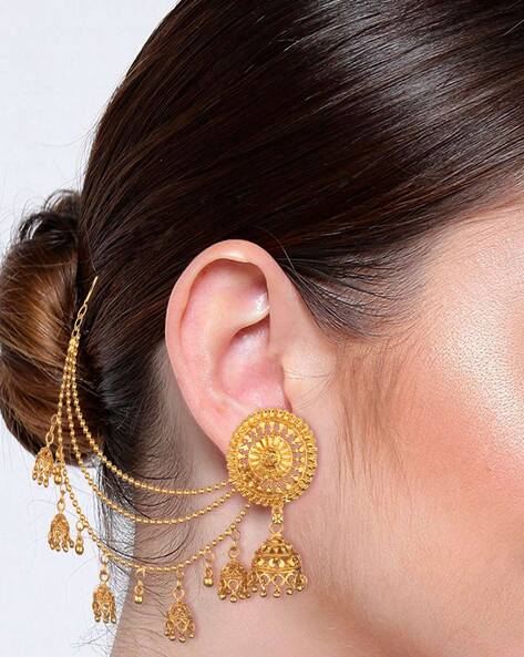 Festive Gold & White Kundan Bahubali Earrings - Classiques - 4226122