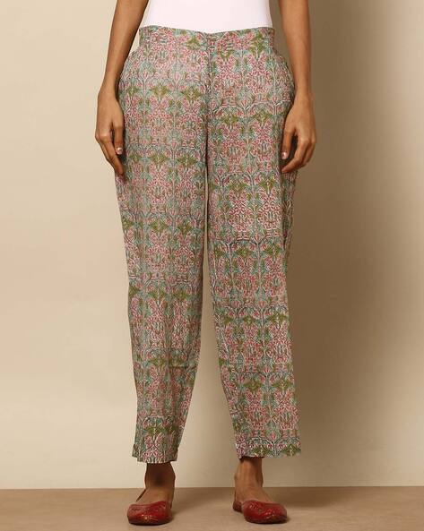 Printed Straight Cotton Pants with Elasticated Waist