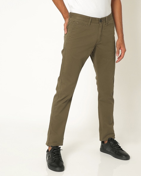 Buy CELIO JEANS Natural Solid Cotton Polyester Fleece Slim Fit Mens Trousers   Shoppers Stop