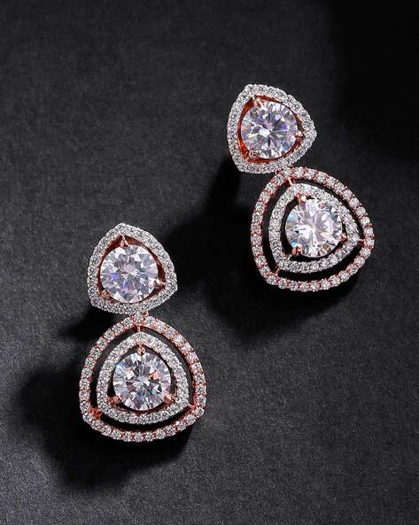 Silver American Diamond & Stone Embellished Long Earrings | C131-BLG-01 |  Cilory.com