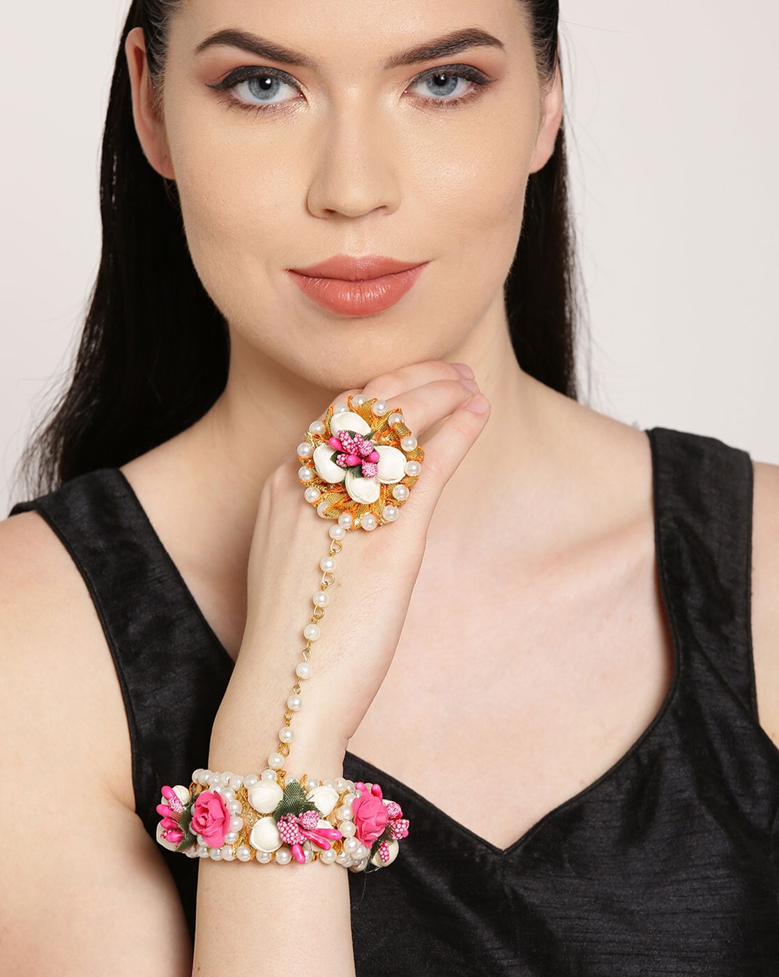 Pink Peony Flower Bracelet for Wedding - Elibre Handmade