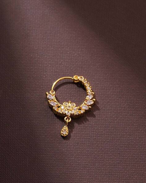 14k Solid Gold Nose Ring Small Embellished Hoop - Etsy Israel