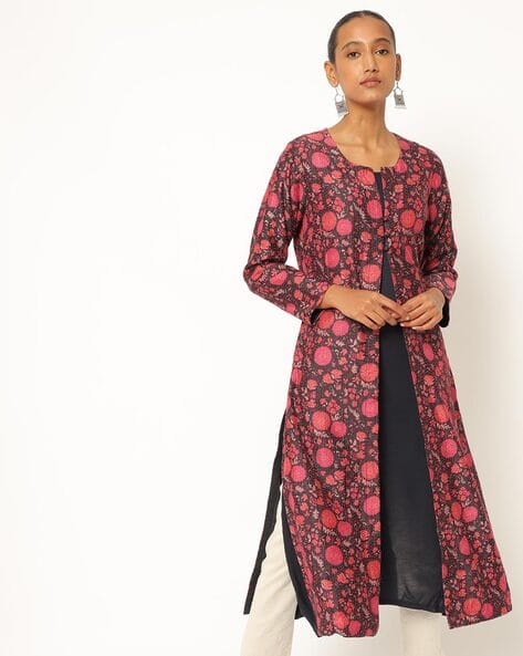 Straight Kurta with Printed Jacket