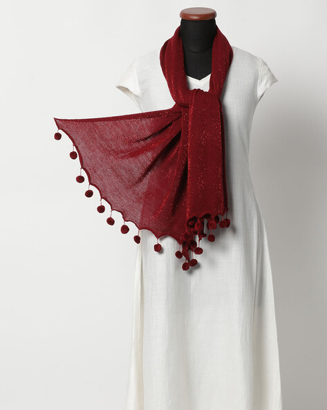 Textured Stole with Pompoms Price in India