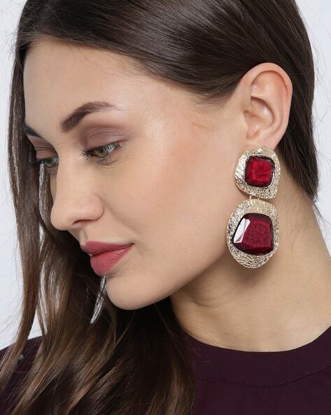 red jewel drop earrings