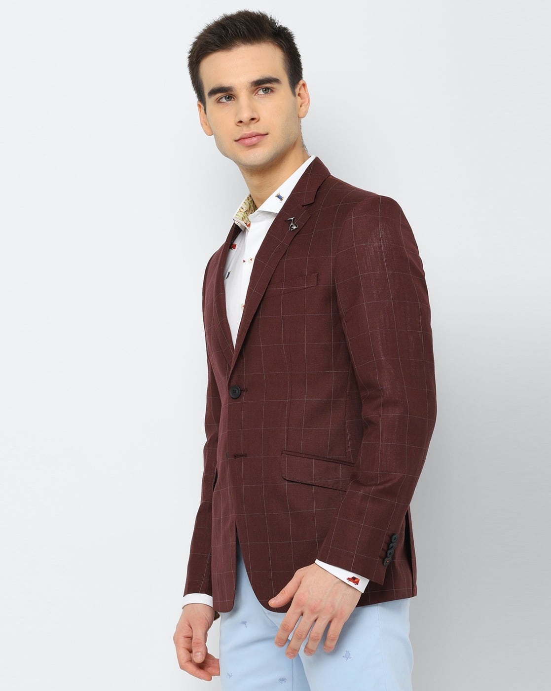 maroon check blazer