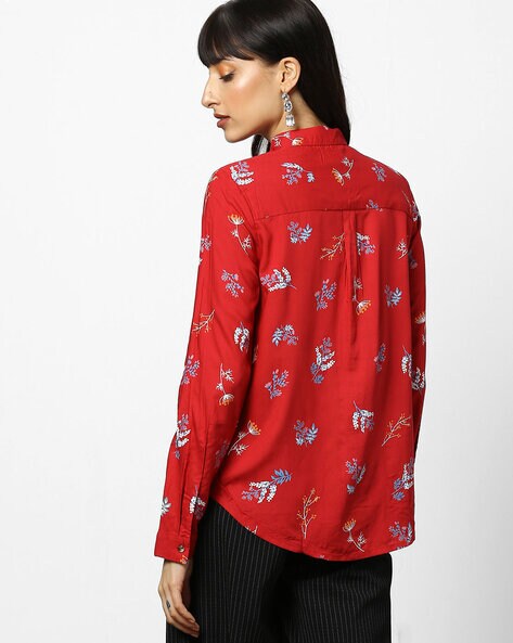 Women Floral Print Red Shirt