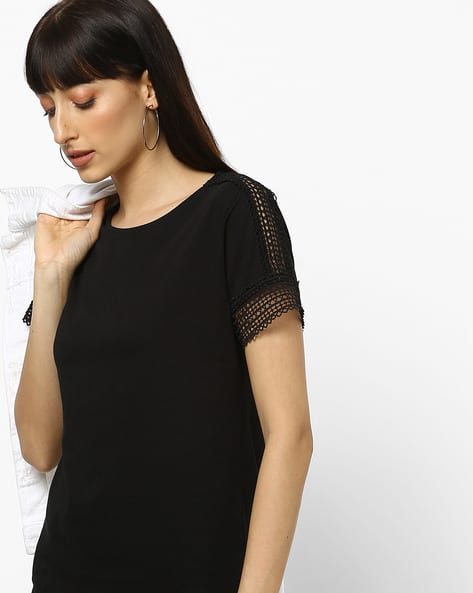 Crew-Neck Top with Lace Panels (Image - 1)