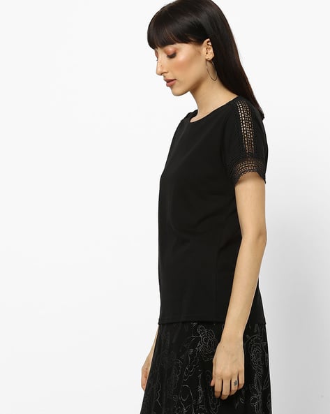 Crew-Neck Top with Lace Panels (Image - 3)