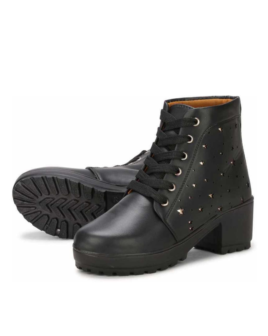 Embellished Ankle-Length Lace-Up Boots