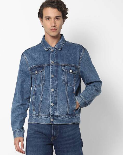 Calvin Klein Denim Jeans Jacket M Blue Button Front Embellished Chest  Pockets in 2023 | Classic denim jacket, Calvin klein jeans, Denim jacket