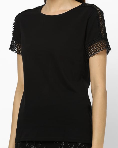 Crew-Neck Top with Lace Panels (Image - 2)