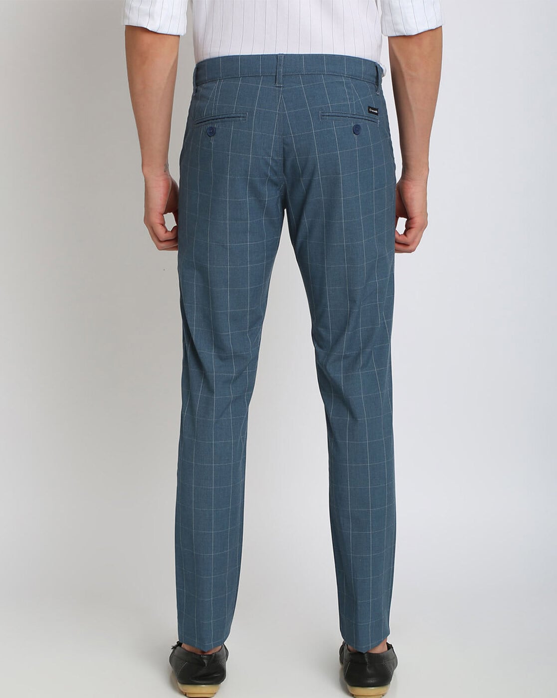 Slim Comfort B-95 Casual Navy Check Khakis - Kavis