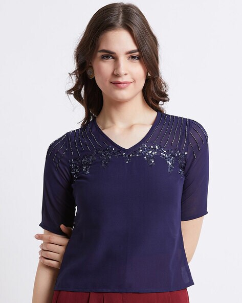 Embellished Relaxed Fit Top with Applique