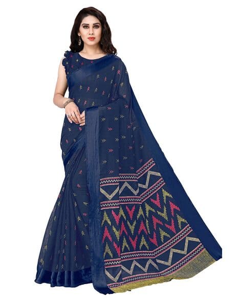 Chevron Print Unstitched Saree (Image - 2)
