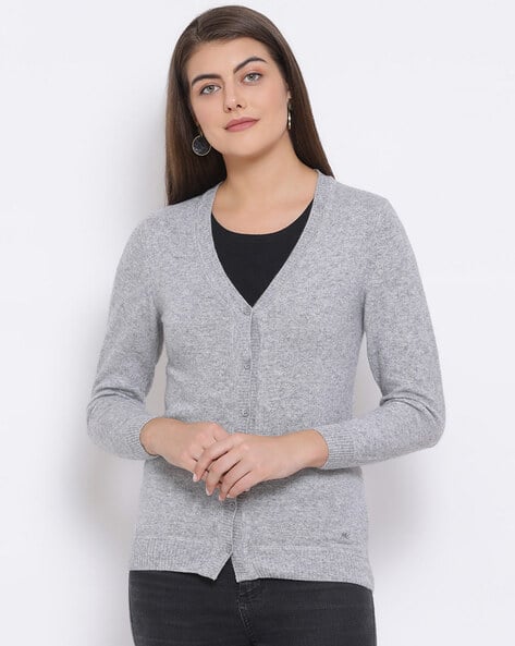 Heathered Cardigan with Three-Quarter Sleeves
