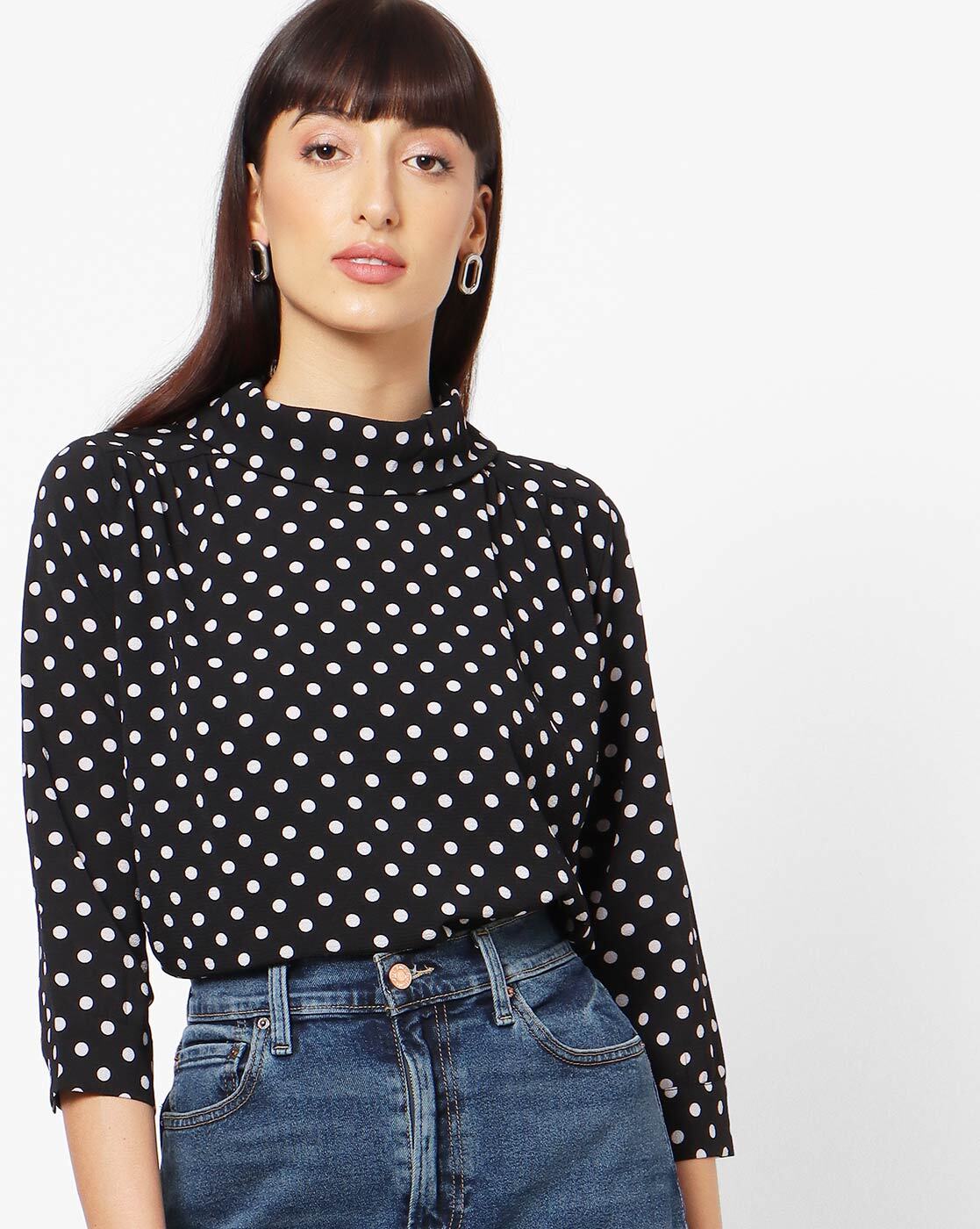 polka dot high neck top