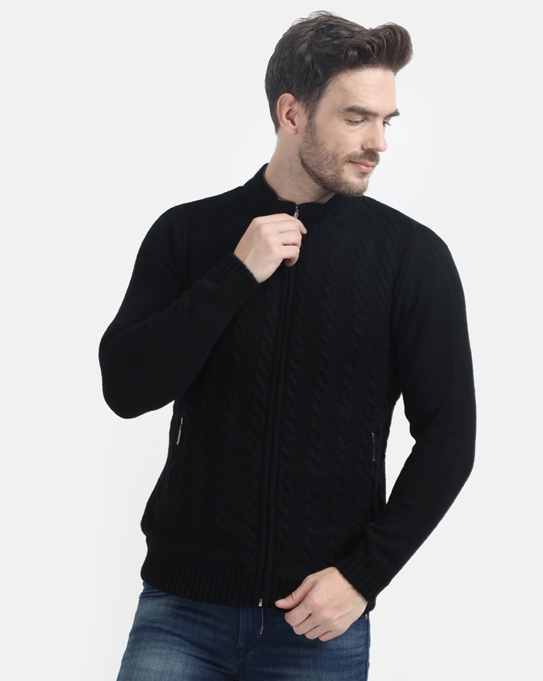 mens black zipper sweater