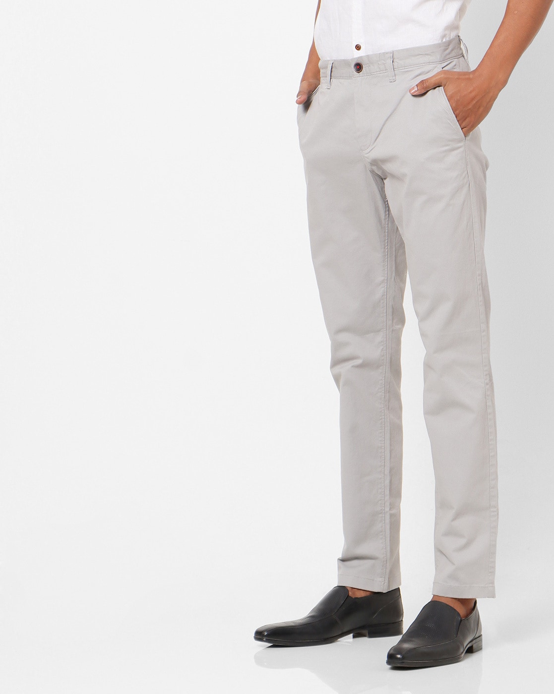 slim fit flat front chinos