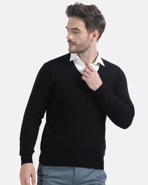 V neck shop black sweater mens