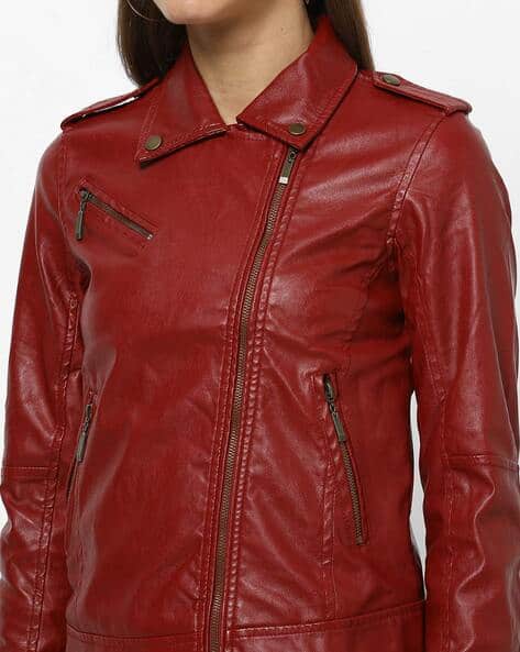 wine color leather jacket