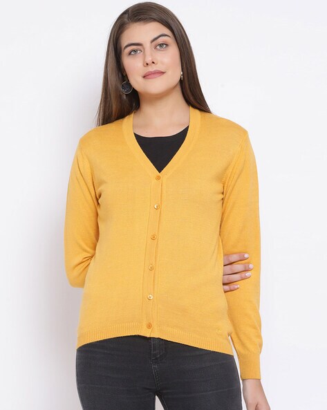 women yellow cardigan
