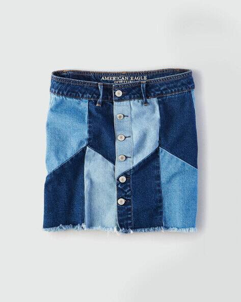 Colourblock Denim Straight Skirt