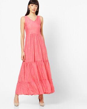 pink tiered maxi dress