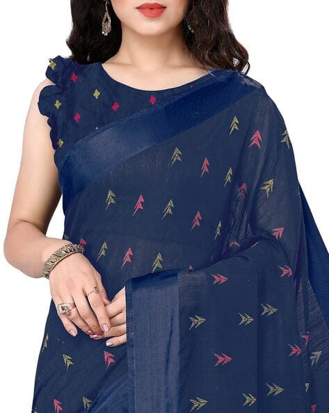 Chevron Print Unstitched Saree (Image - 1)