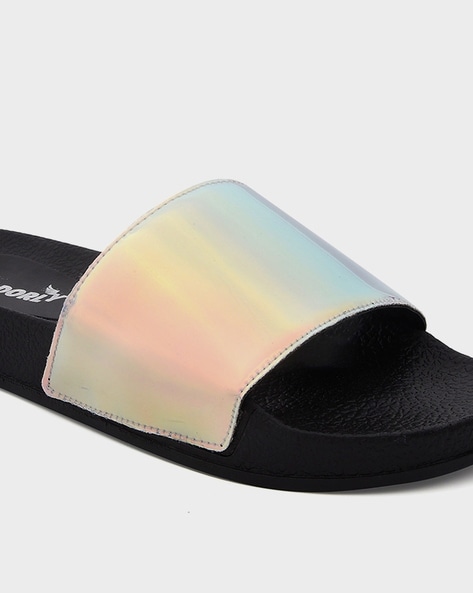 Holographic Open Toe Sliders