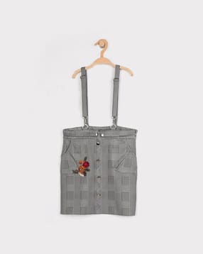 Printed Dungarees with Floral Embroidery-image-45