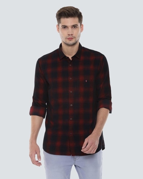 louis philippe red check shirts