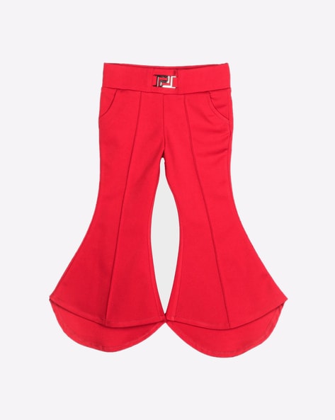 Dark Red Slant Pocket Bell Bottom Jeans Stretchy Loose - Temu