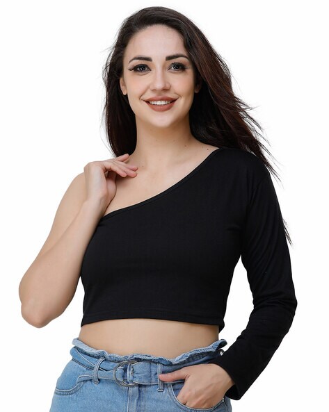 Cotton One-Shoulder Crop Top