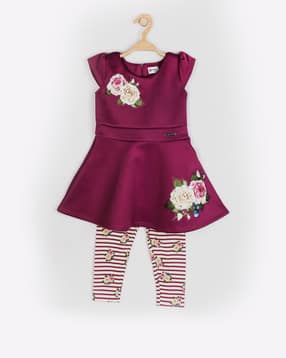 Flared Dress with Striped Leggings-image-35