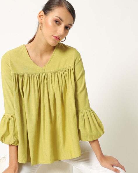 Pleated V-neck Top