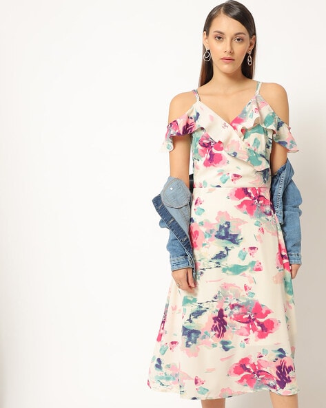 floral print a line dress ajio