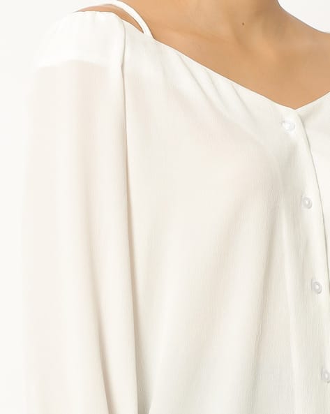 white off the shoulder button up