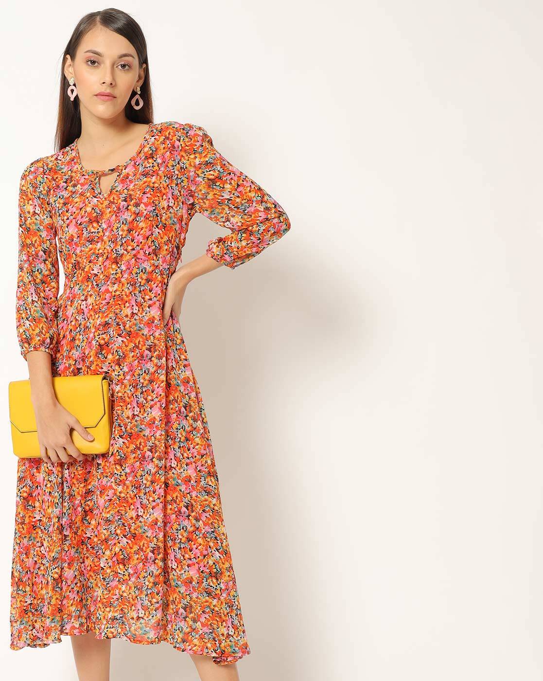 Buy HARPA Women Multicolor Floral Print Polyester Dress Online at Best  Prices in India - JioMart.