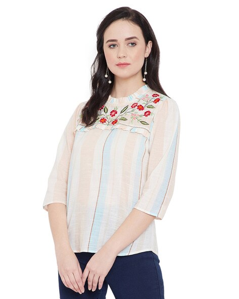 Striped Top with Embroidery