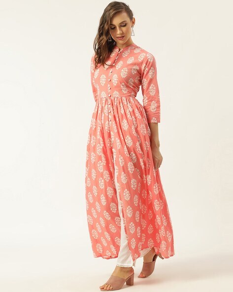 Floral Print A-line Kurta with Front Slit