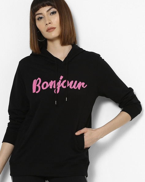 Typographic Print Hoodie with Insert Pockets