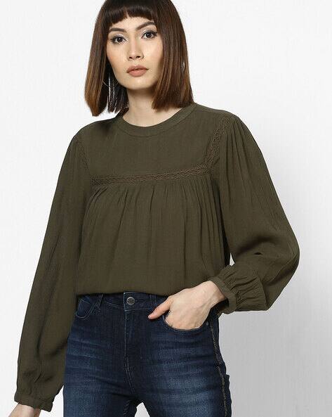 Buy Olive Green Tops for Women by DNMX 