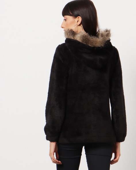 Superdry Womens Fuji Slim Jacket Black Faux Fur India | Ubuy