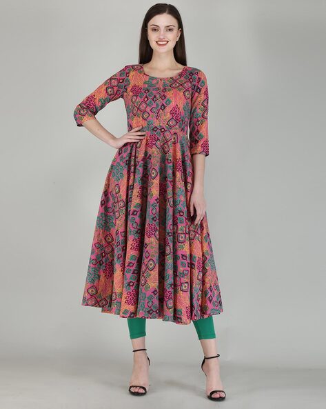 Abstract Print Flared Kurta 