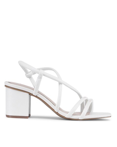 white strappy chunky heels