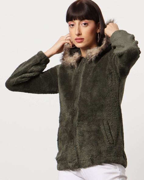 Olive green shop faux fur jacket