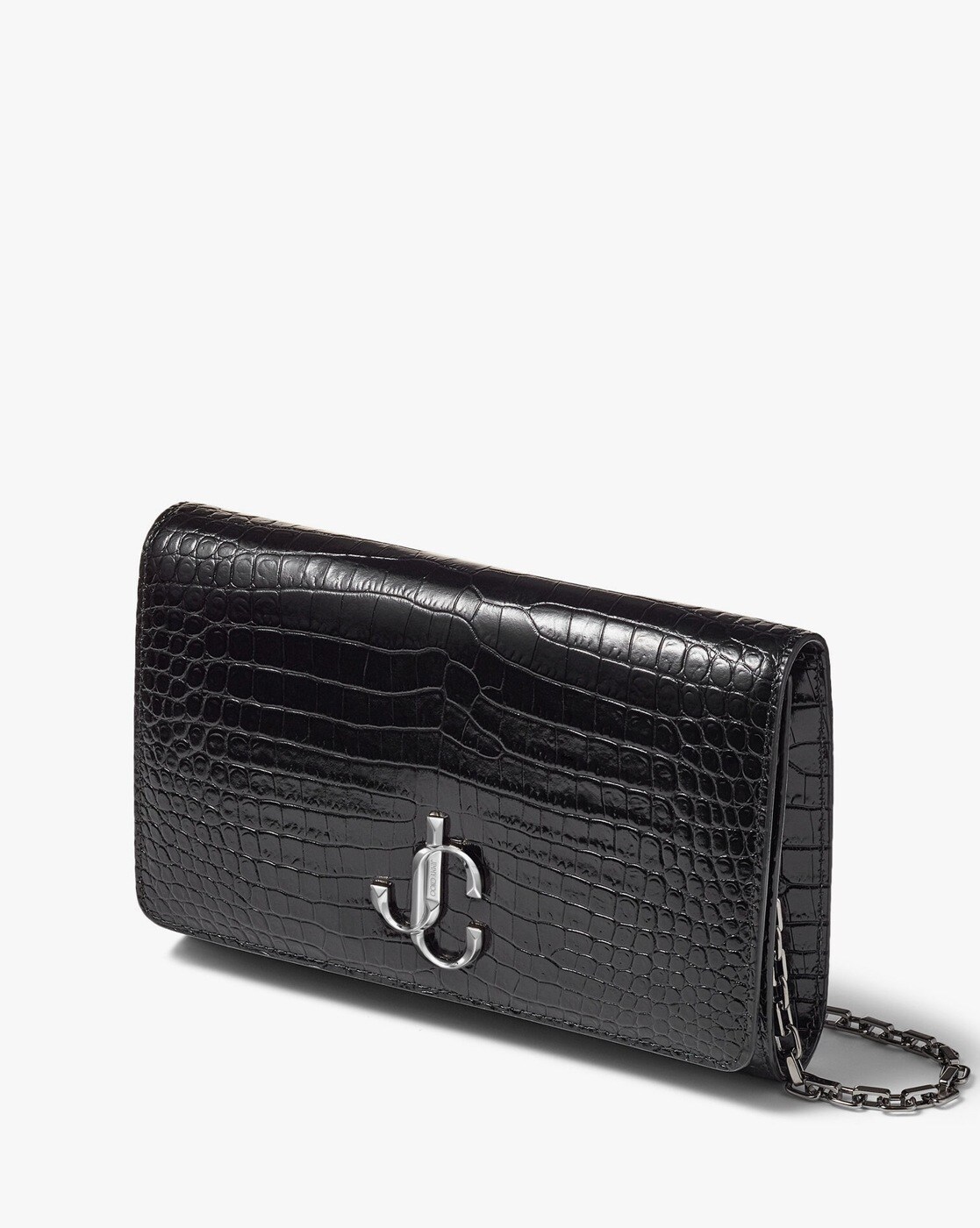 Jimmy Choo Varenne Clutch Navy Croc Embossed Leather Clutch Bag