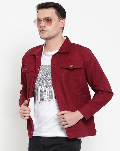 jack and jones maroon denim jacket